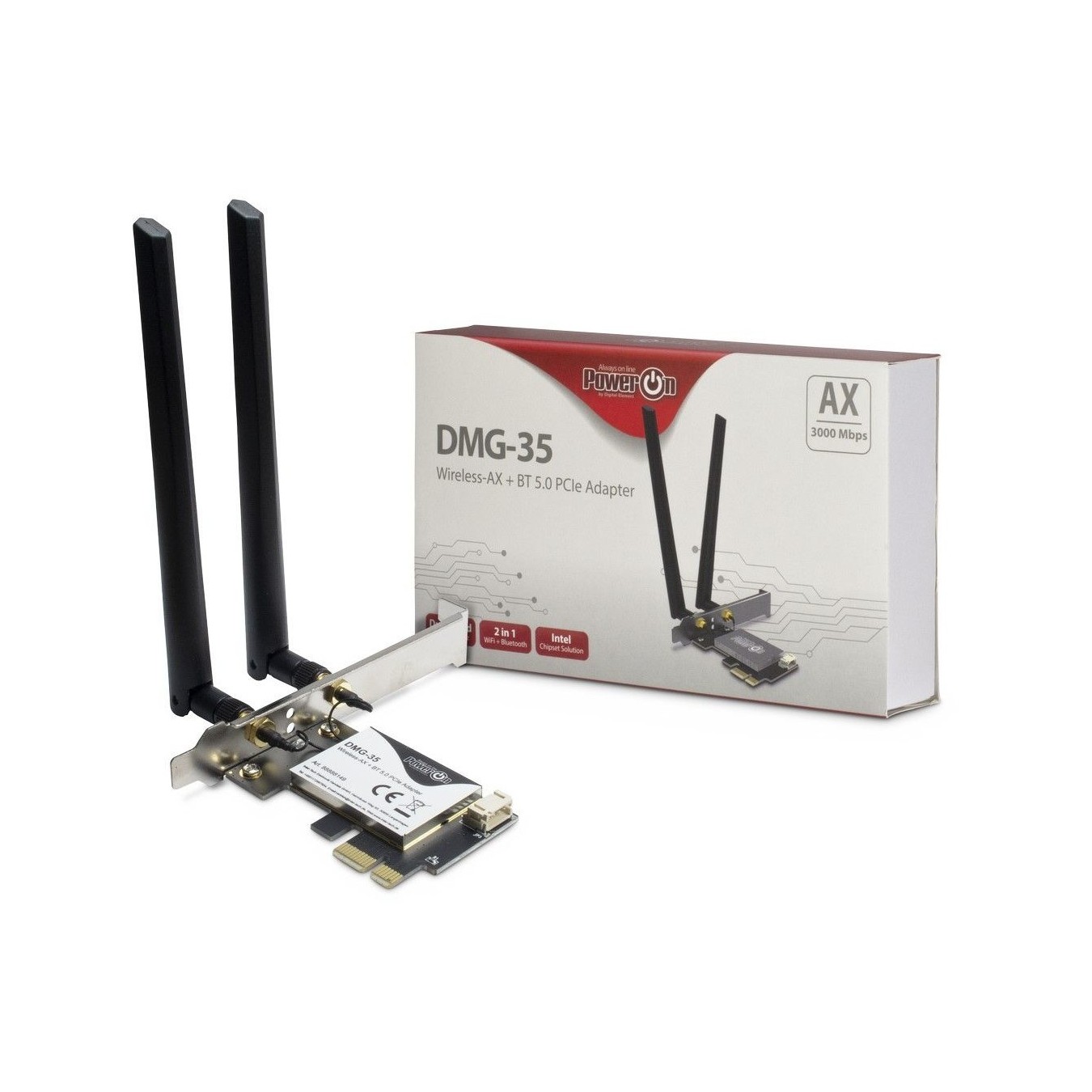 Inter-Tech DMG-35 USB 2.0 Netzwerkadapter - DMG-35 - Dual-band PCIe WLAN/Bluetooth, 3000 Mbit/s, Bluetooth 5.0, Windows 10