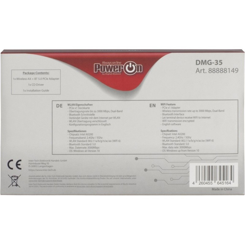 Buy Inter-Tech DMG-35 USB 2.0 Netzwerkadapter - DMG-35 - Dual-band PCIe WLAN/Blu... in Cyprus, Nicosia, Limassol, Larnaka, Pafos