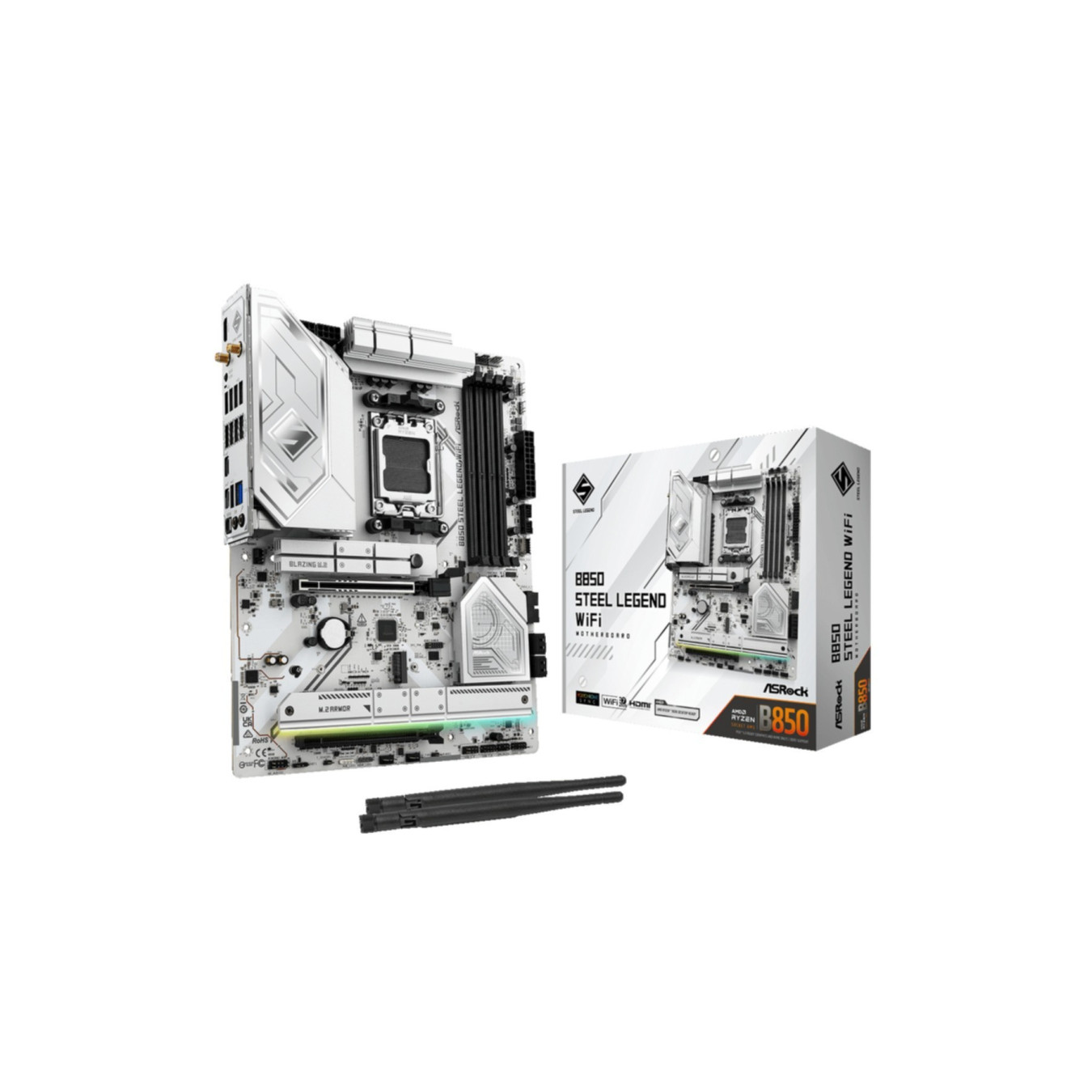 ASRock B850 Steel Legend WiFi - AM5 ATX Motherboard, DDR5, 4x M.2, 256GB Support, Wi-Fi 7, 2.5Gb LAN, White