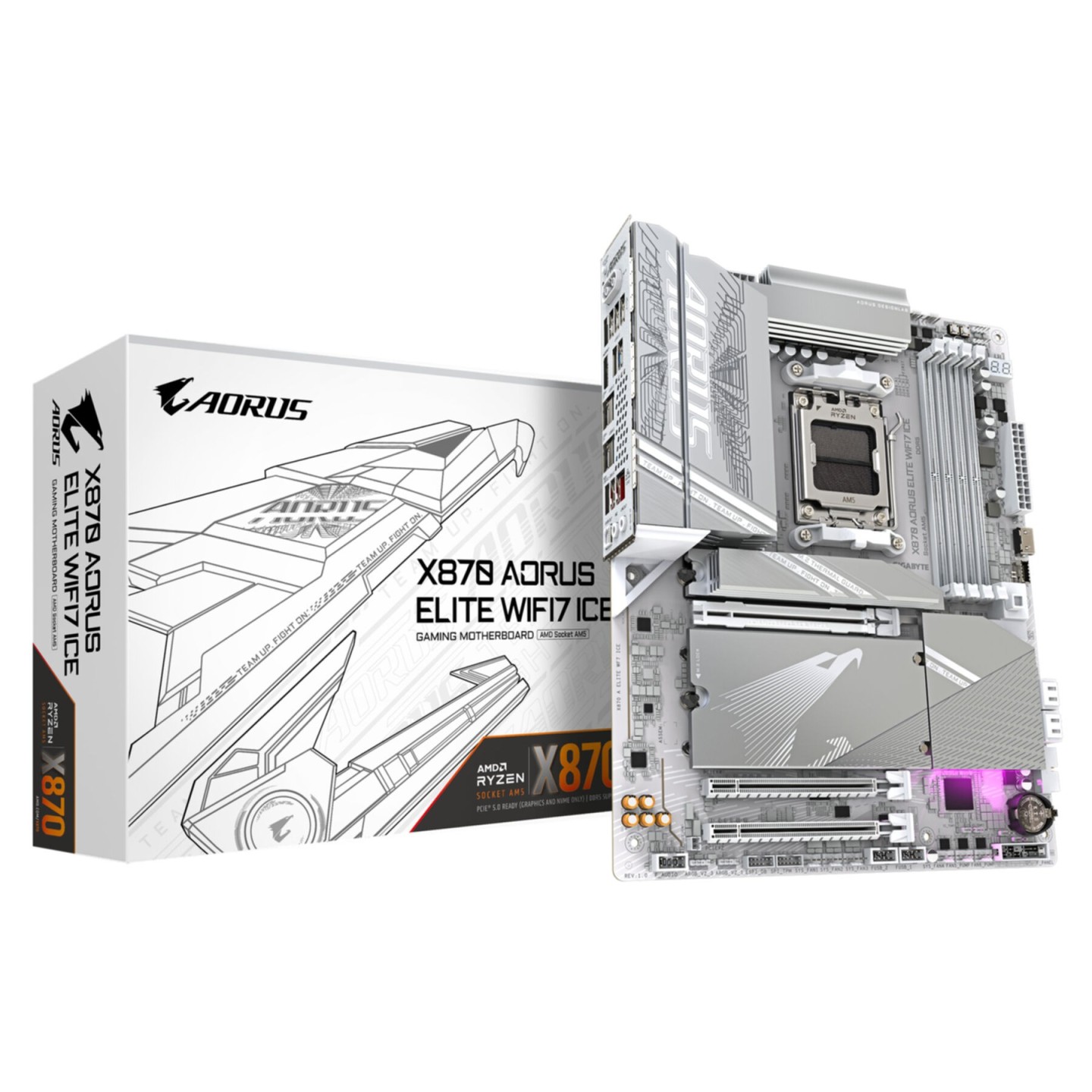 Gigabyte X870 AORUS ELITE WIFI7 ICE - AM5 ATX Motherboard, X870, DDR5, 4x M.2, Wi-Fi 7, 2.5Gb LAN, White