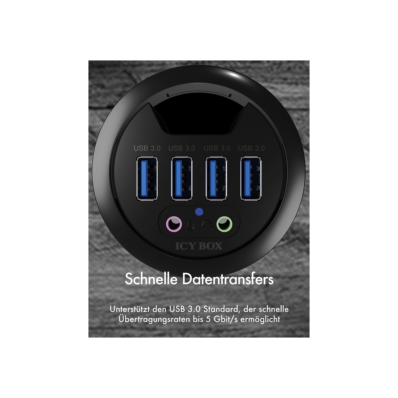 ICY BOX Desk Hub 4x USB 3.0 Type-A with Audio In/Out — Buy in Cyprus with Fast Delivery