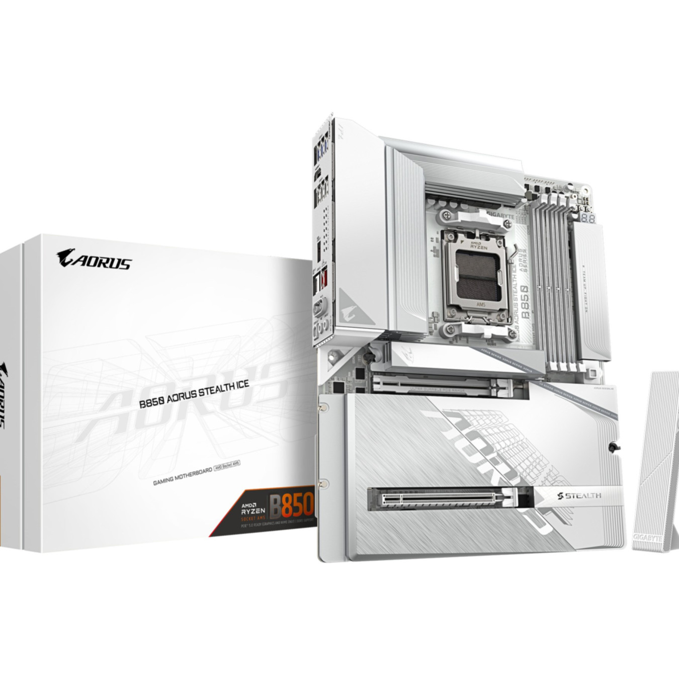 GIGABYTE GA-B850 A STEALTH ICE - AM5 ATX Motherboard - DDR5, 4x DIMM, 256GB Max, Ryzen 7000/8000/9000