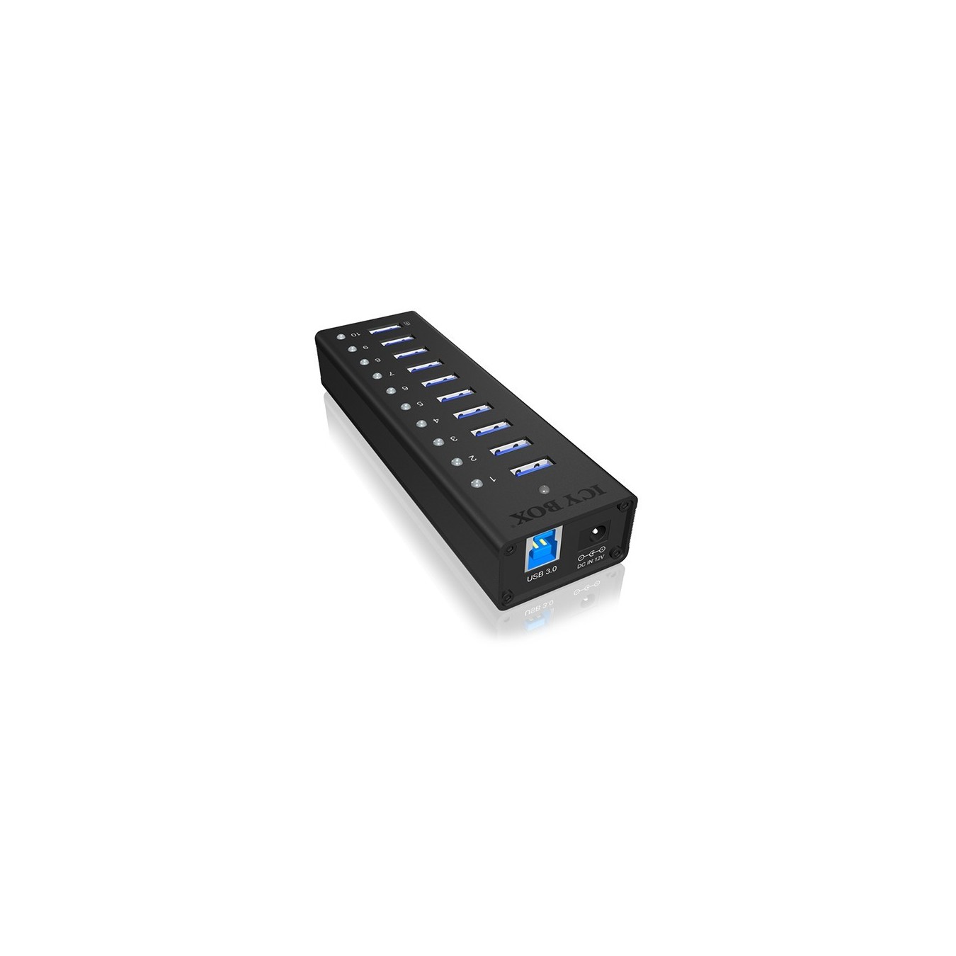 HUB 10 Port. Ladeport Aluminium-mit Netzteil ICY BOX - Black, Aluminium, 100-240 V input, 12 V output, 4 A