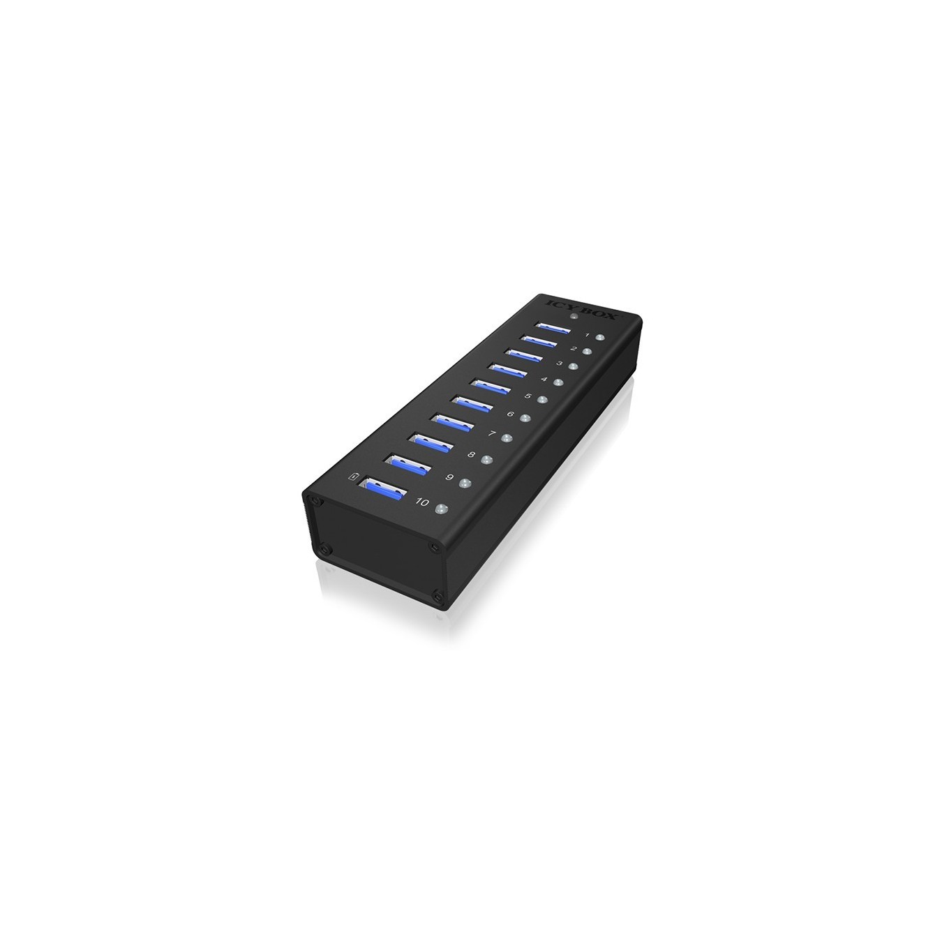 HUB 10 Port. Ladeport Aluminium-mit Netzteil ICY BOX - Black, Aluminium, 100-240 V input, 12 V output, 4 A