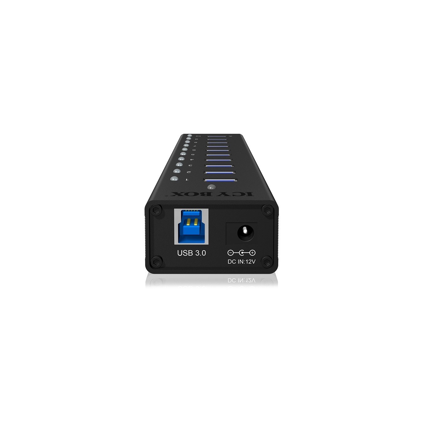 HUB 10 Port. Ladeport Aluminium-mit Netzteil ICY BOX - Black, Aluminium, 100-240 V input, 12 V output, 4 A