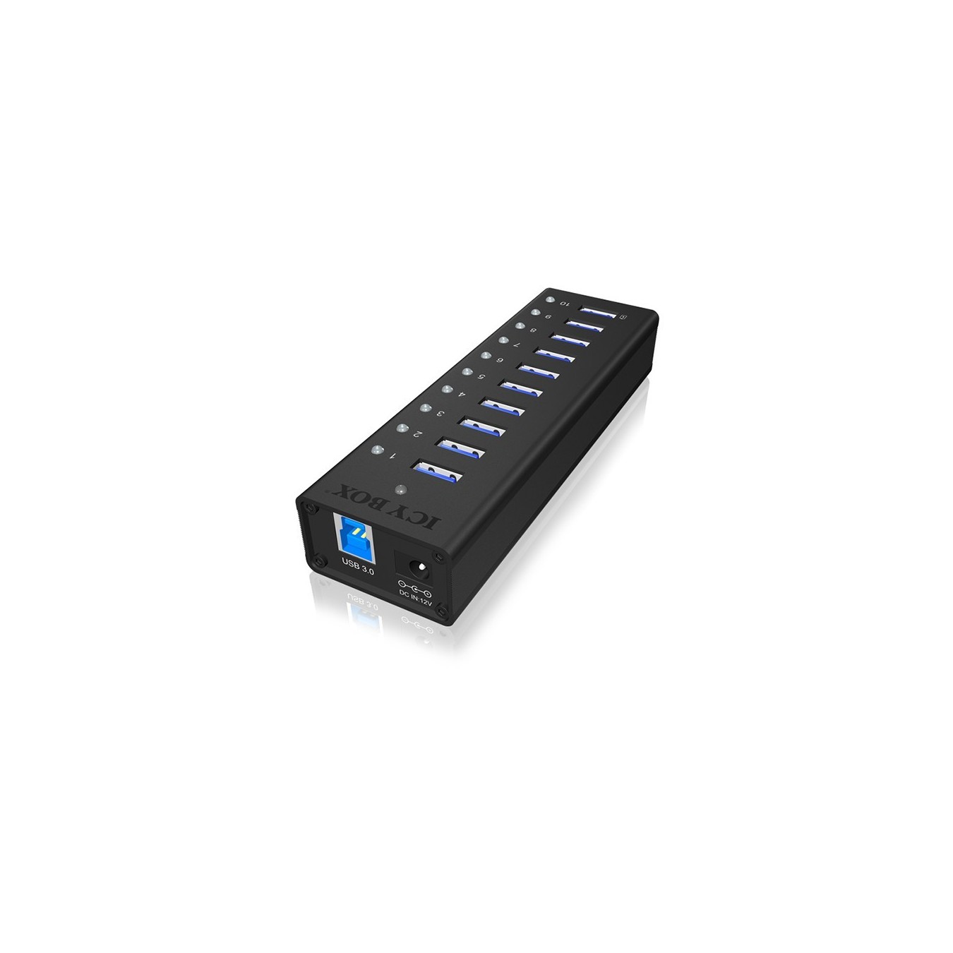 HUB 10 Port. Ladeport Aluminium-mit Netzteil ICY BOX - Black, Aluminium, 100-240 V input, 12 V output, 4 A