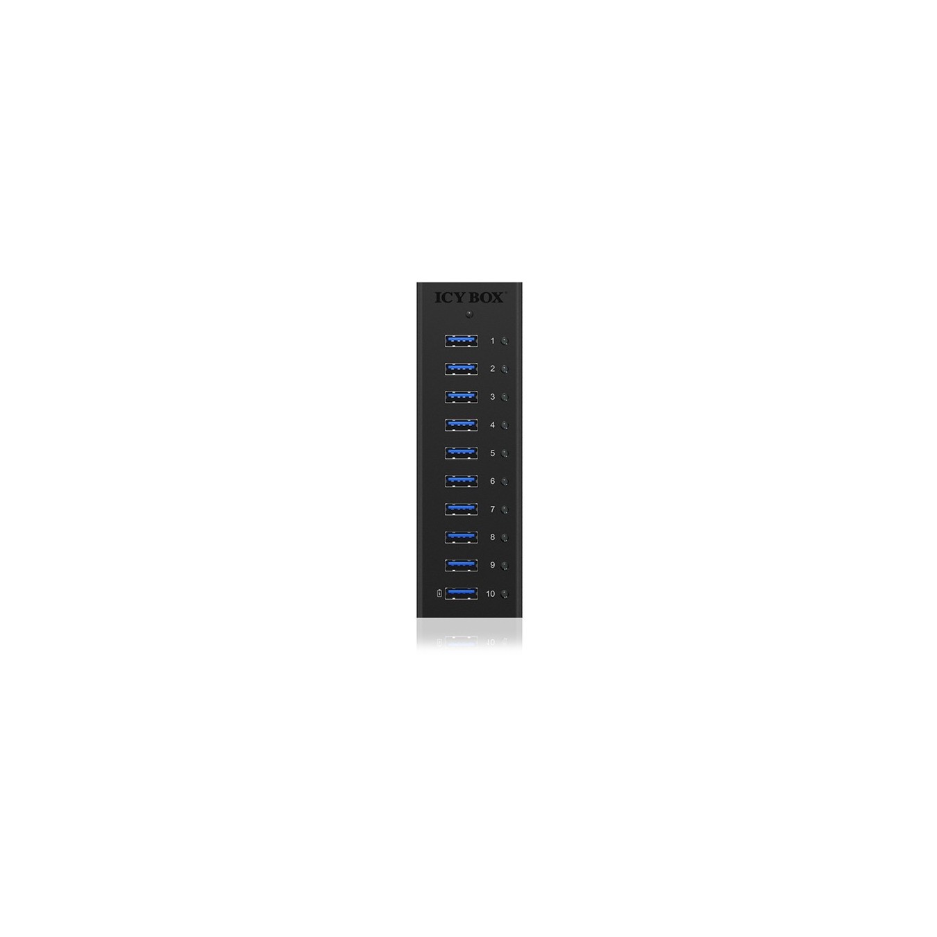 HUB 10 Port. Ladeport Aluminium-mit Netzteil ICY BOX - Black, Aluminium, 100-240 V input, 12 V output, 4 A