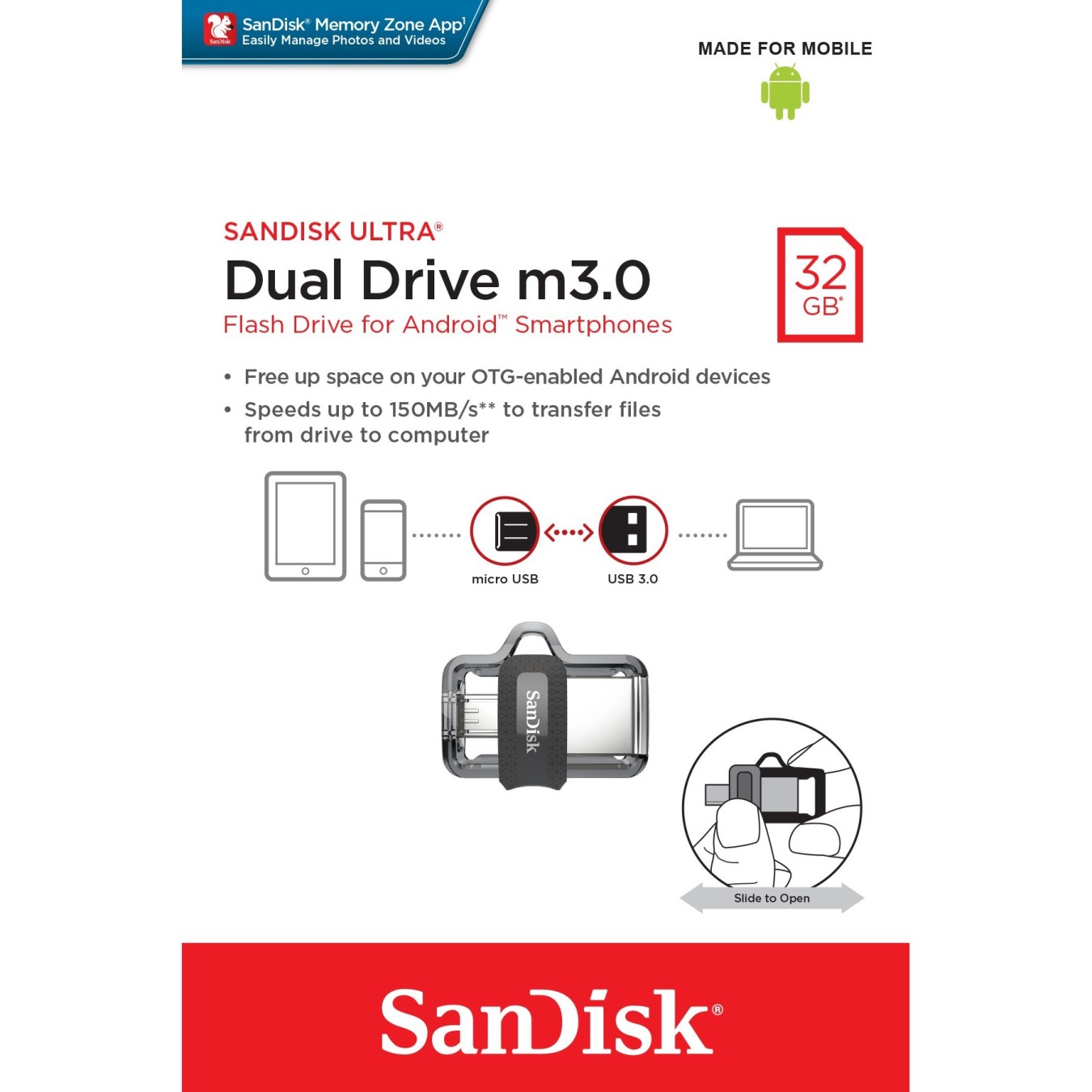 STICK SANDISK ULTRA DUAL DRIVE M3.0 - M3.0 - Dual USB-C/USB-A, USB 3.2 Gen1, Portable flash drive