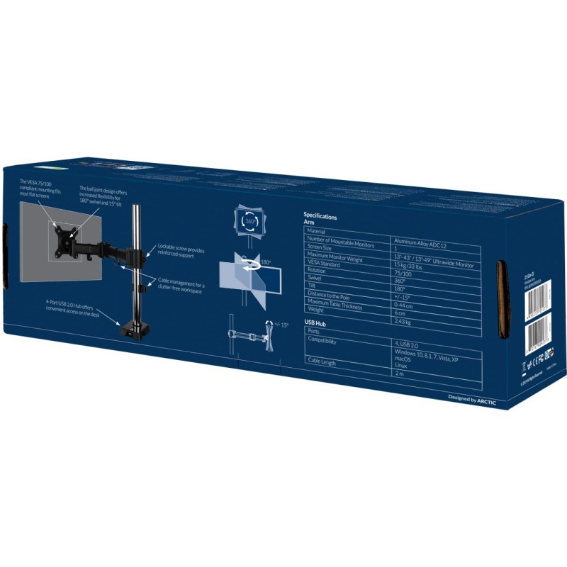 Buy Desk Mount Monitor Arm for 1 Monitor up to 109 cm 43' - ARCTIC Z1 (Gen3) - B... in Cyprus, Nicosia, Limassol, Larnaka, Pafos
