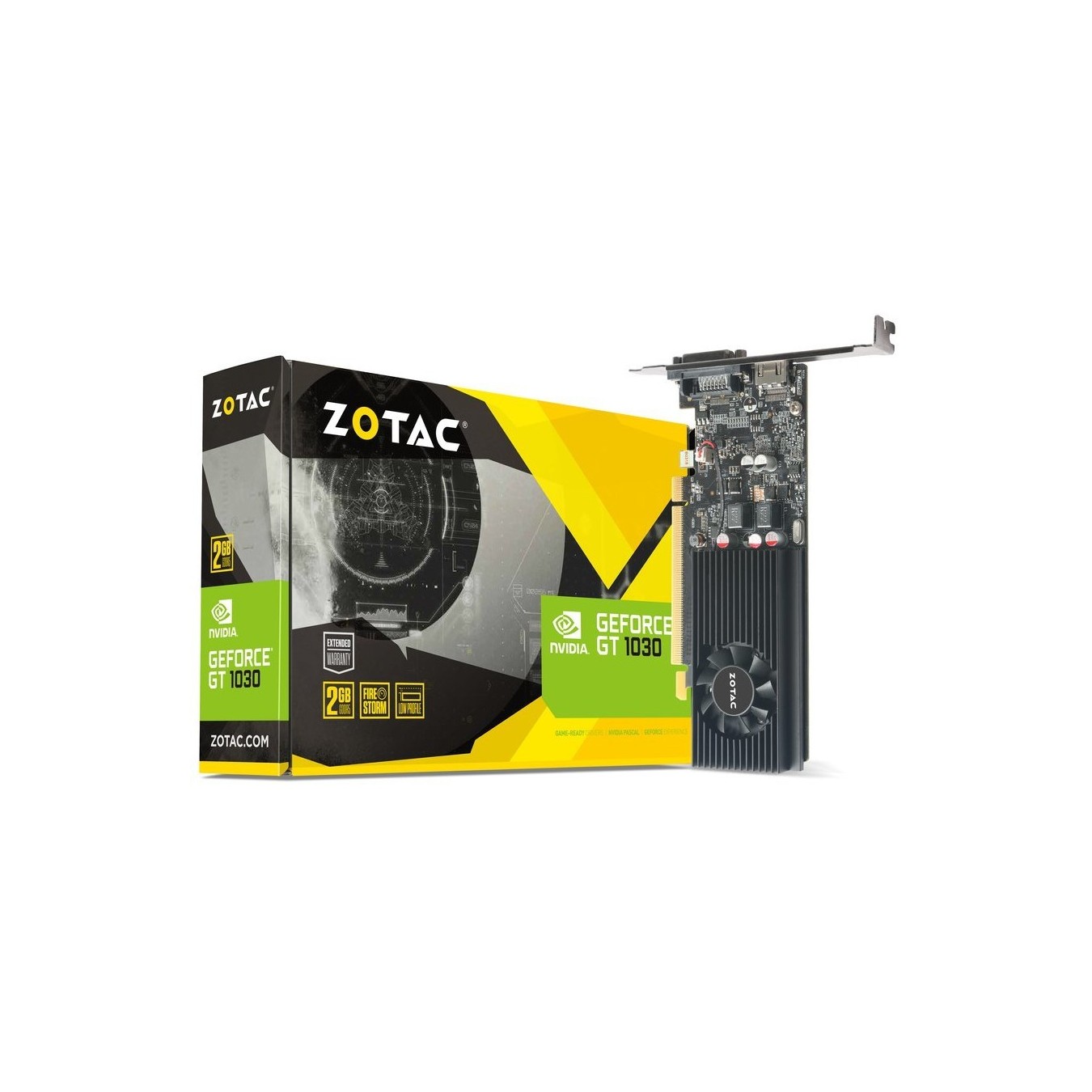 GT1030 2GB ZOTAC LP GDDR5 1Fan - ZT-P10300A-10L - Black, 2GB GDDR5, 64-bit, 6000 MHz, PCIe 3.0