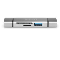 Digitus USB-C + USB 3.0 Card Reader OTG - SD & MicroSD, Aluminium, 5000 Mbit/s, CE, USB 3.2 Gen 1 Type-A/Type-C