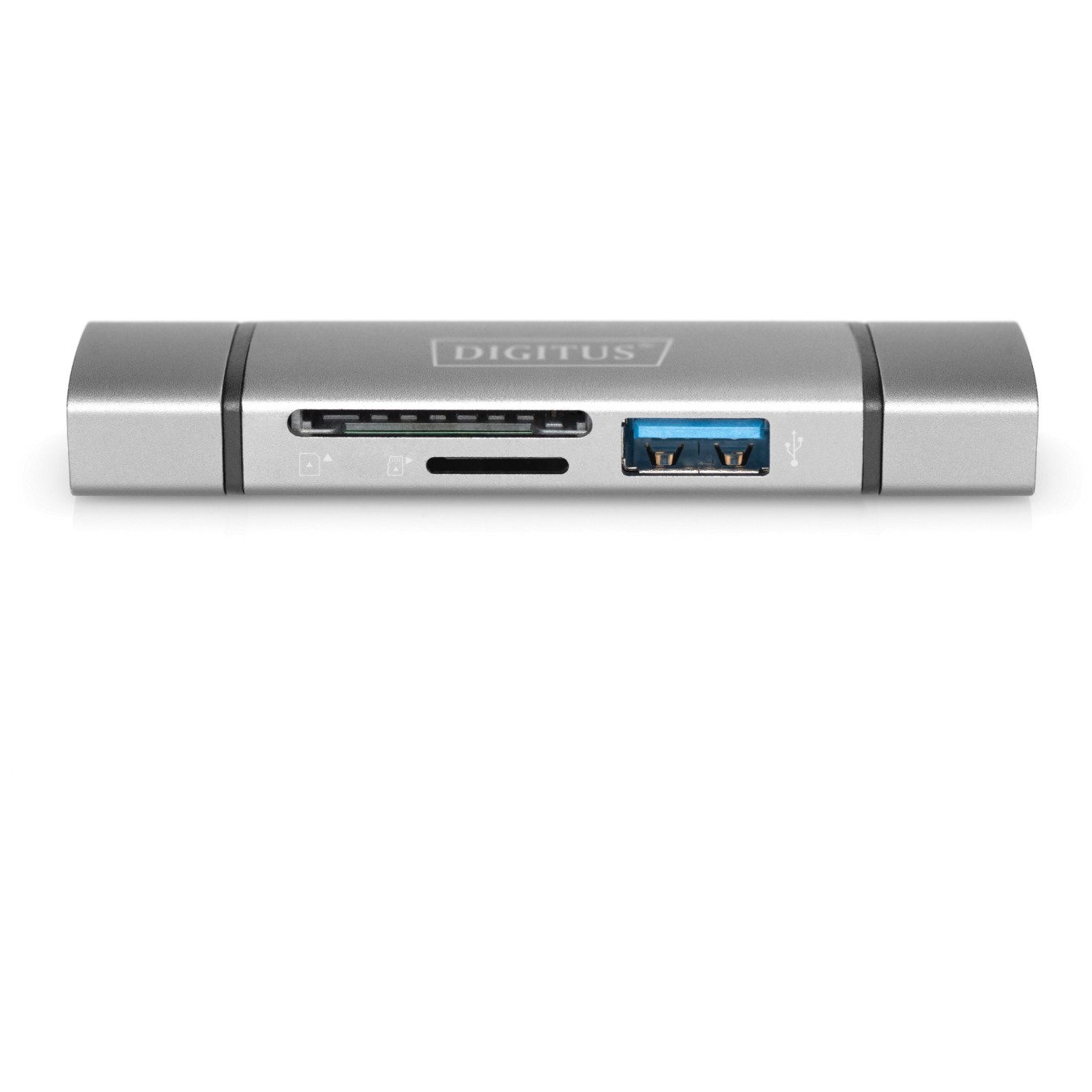 Digitus USB-C + USB 3.0 Card Reader OTG - SD & MicroSD, Aluminium, 5000 Mbit/s, CE, USB 3.2 Gen 1 Type-A/Type-C