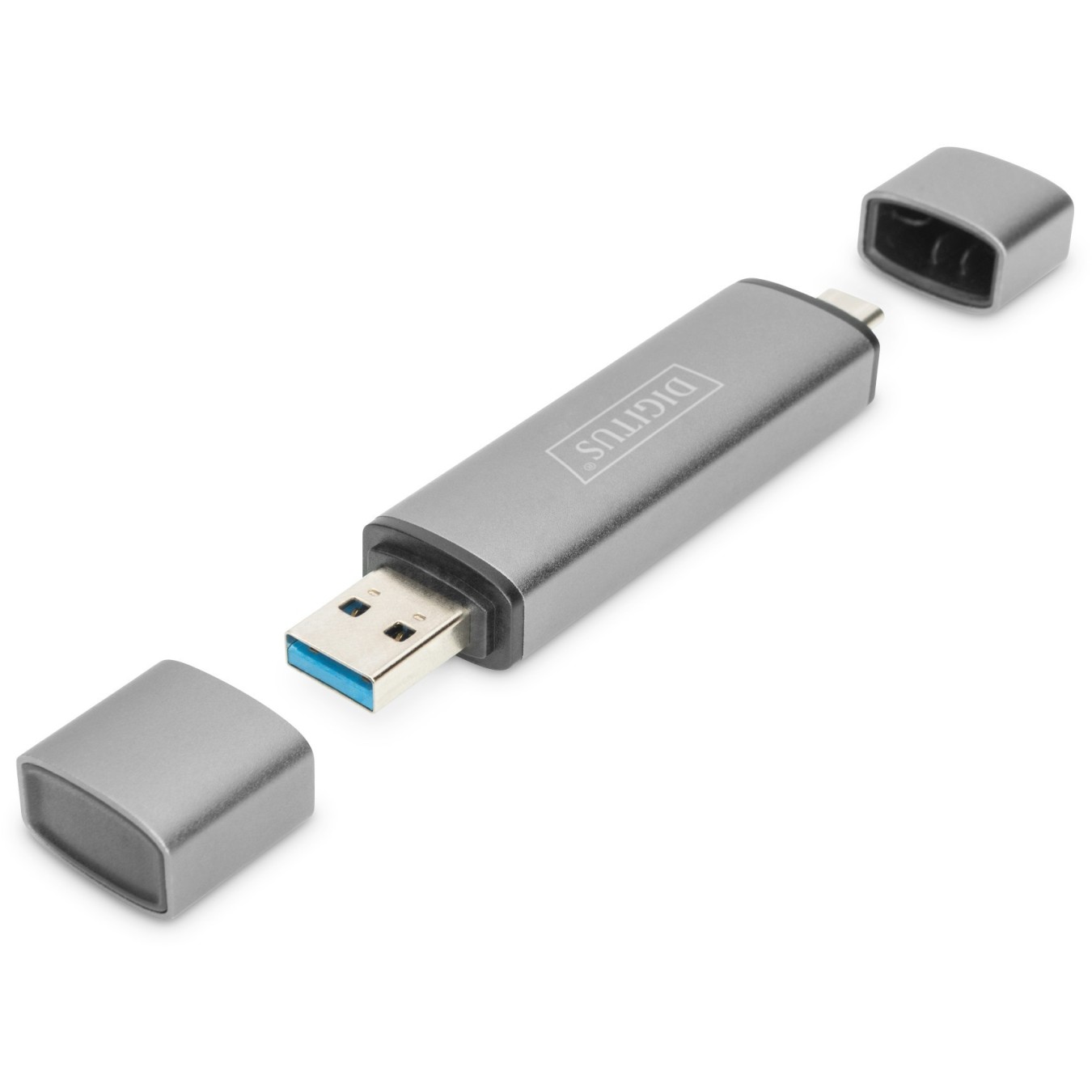 Digitus USB-C + USB 3.0 Card Reader OTG - SD & MicroSD, Aluminium, 5000 Mbit/s, CE, USB 3.2 Gen 1 Type-A/Type-C