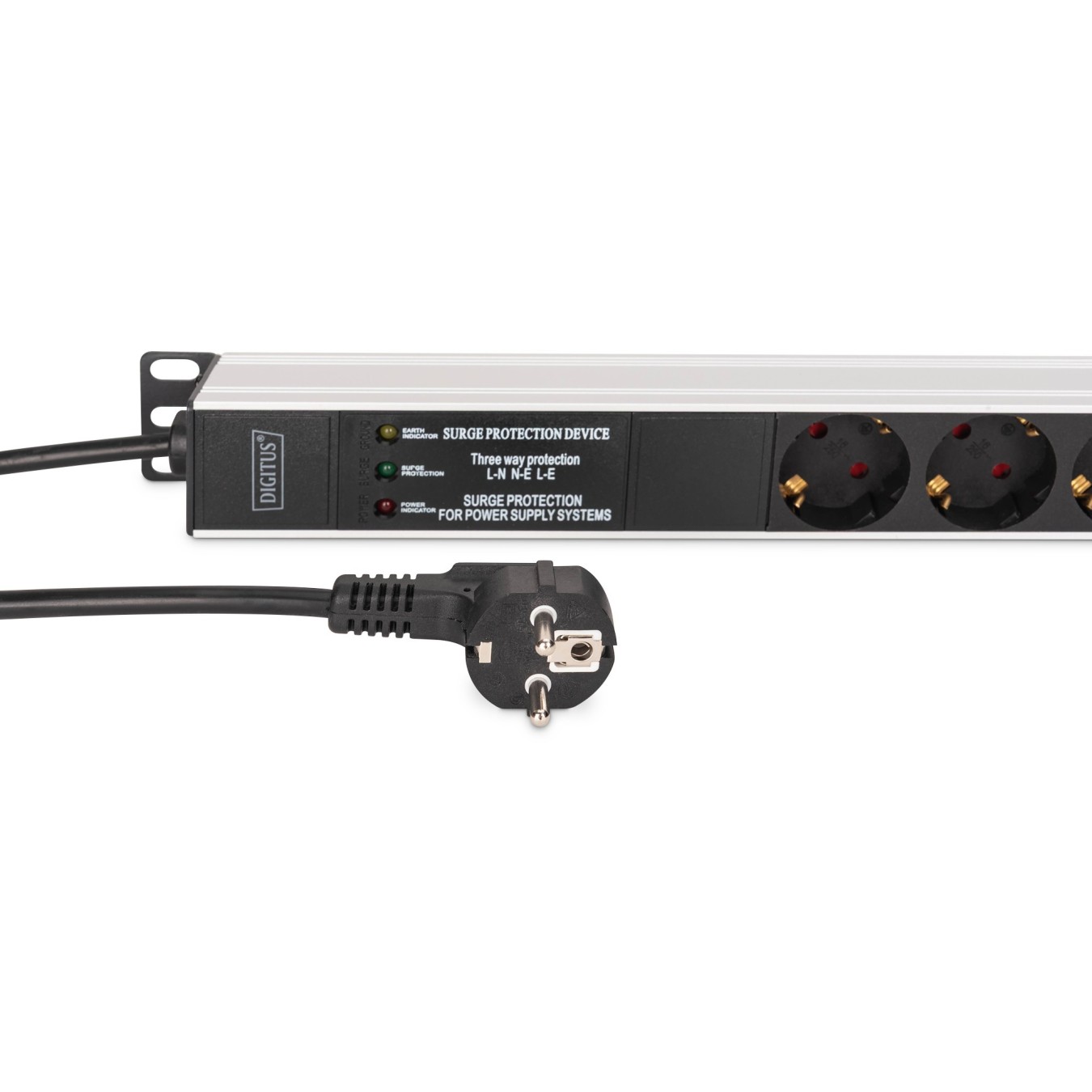 DIGITUS Steckdosenleiste 9-fach 19' Alu. 1HE 2m schwarz - Characteristics (Aluminium enclosure, 19'' rack, 1U, 2 m cord)