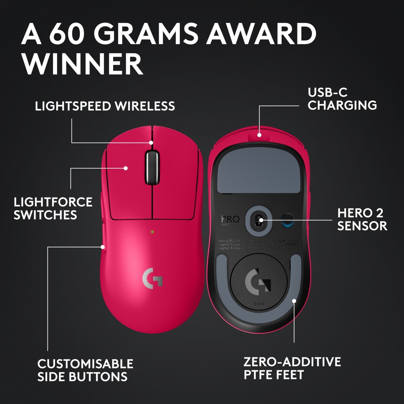 Logitech G PRO X SUPERLIGHT 2 LIGHTSPEED Gaming Mouse - EER2-933 - MAGENTA, 2.4GHz — Buy in Cyprus with Fast Delivery