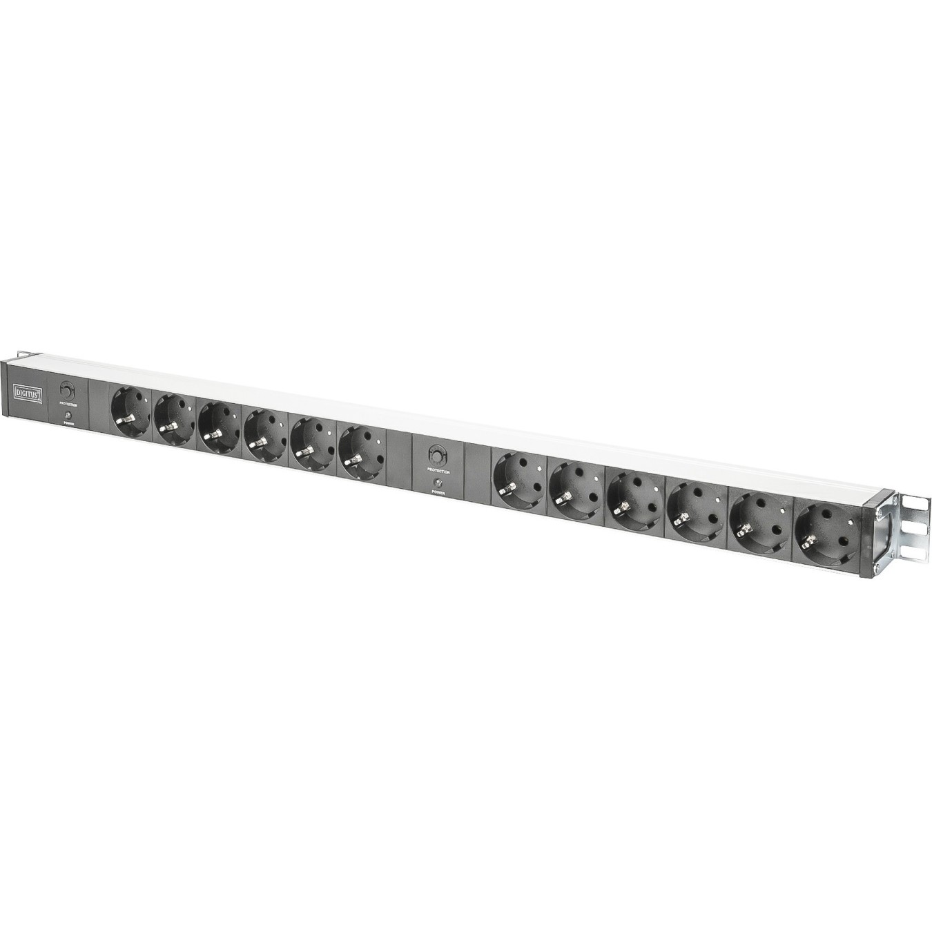 DIGITUS Steckerleiste 12fach Ü-Schutz Alu 2m Zuleitung - (Aluminium, 12 outlets, 2 m cord, surge protection)
