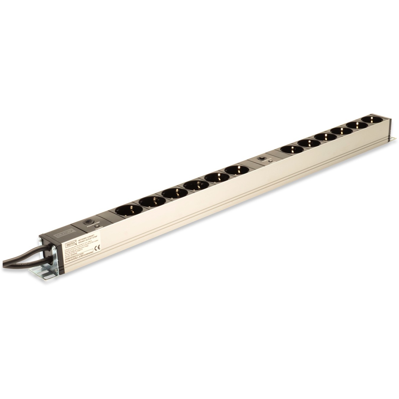 DIGITUS Steckerleiste 12fach Ü-Schutz Alu 2m Zuleitung - (Aluminium, 12 outlets, 2 m cord, surge protection)