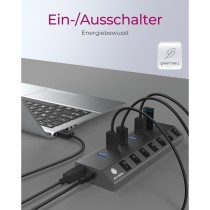 USB 3.0 Hub 7-Port ICY BOX - Grey, self-powered with external power supply, 7x USB 3.0, per-port on/off switches