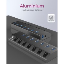 USB 3.0 Hub 7-Port ICY BOX - Grey, self-powered with external power supply, 7x USB 3.0, per-port on/off switches