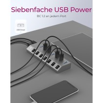 USB 3.0 Hub 7-Port ICY BOX - Grey, self-powered with external power supply, 7x USB 3.0, per-port on/off switches