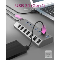 USB 3.0 Hub 7-Port ICY BOX - Grey, self-powered with external power supply, 7x USB 3.0, per-port on/off switches