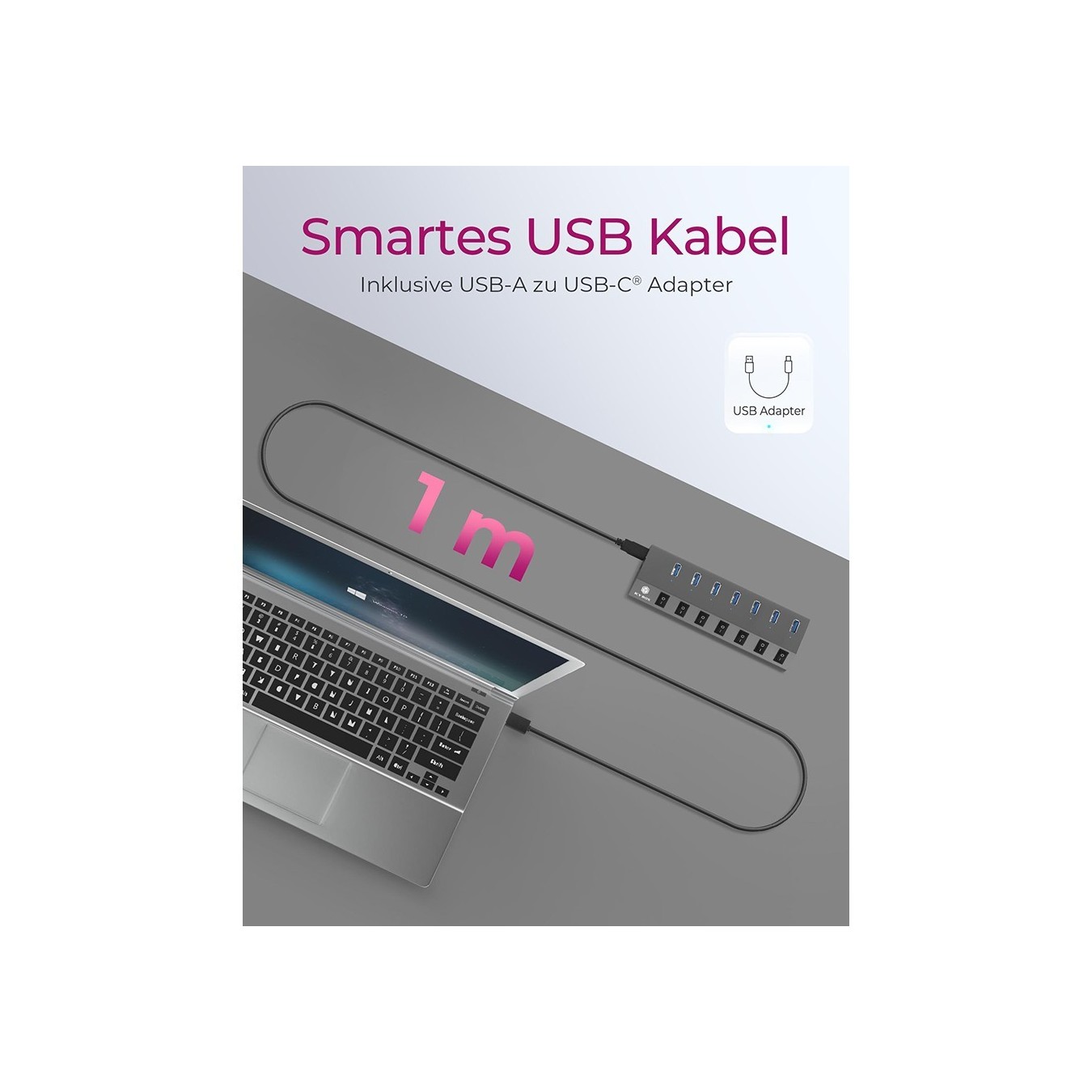 USB 3.0 Hub 7-Port ICY BOX - Grey, self-powered with external power supply, 7x USB 3.0, per-port on/off switches
