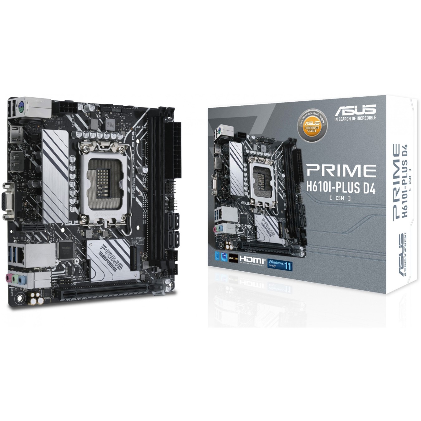 ASUS PRIME H610I-PLUS D4-CSM S1700 DDR4 HDMI-DP-VGA mITX - H610I-PLUS - Mini-ITX DDR4 motherboard