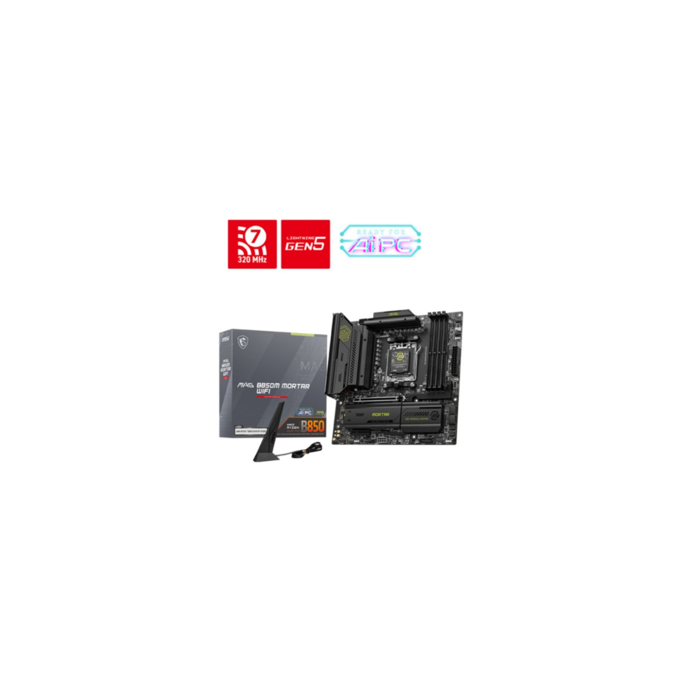 MSI MAG B850M MORTAR WIFI - AM5 Micro-ATX Motherboard - DDR5, 4x DIMM (256GB), PCIe 4.0, RGB, Wi‑Fi, Black