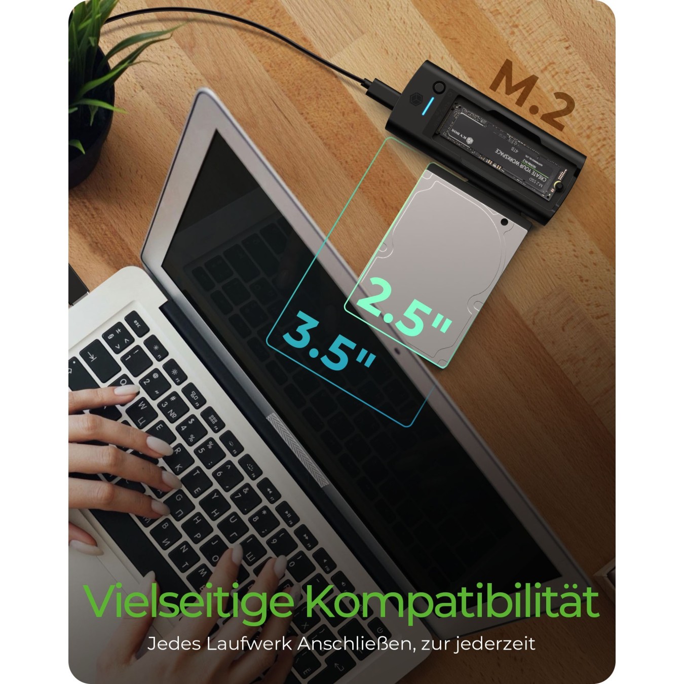ICY BOX IB-180MS-C31 USB-C USB-A 3.2 DockingStation für M.2 NVMe SSD und 3.5' 2.5' SATA HDD