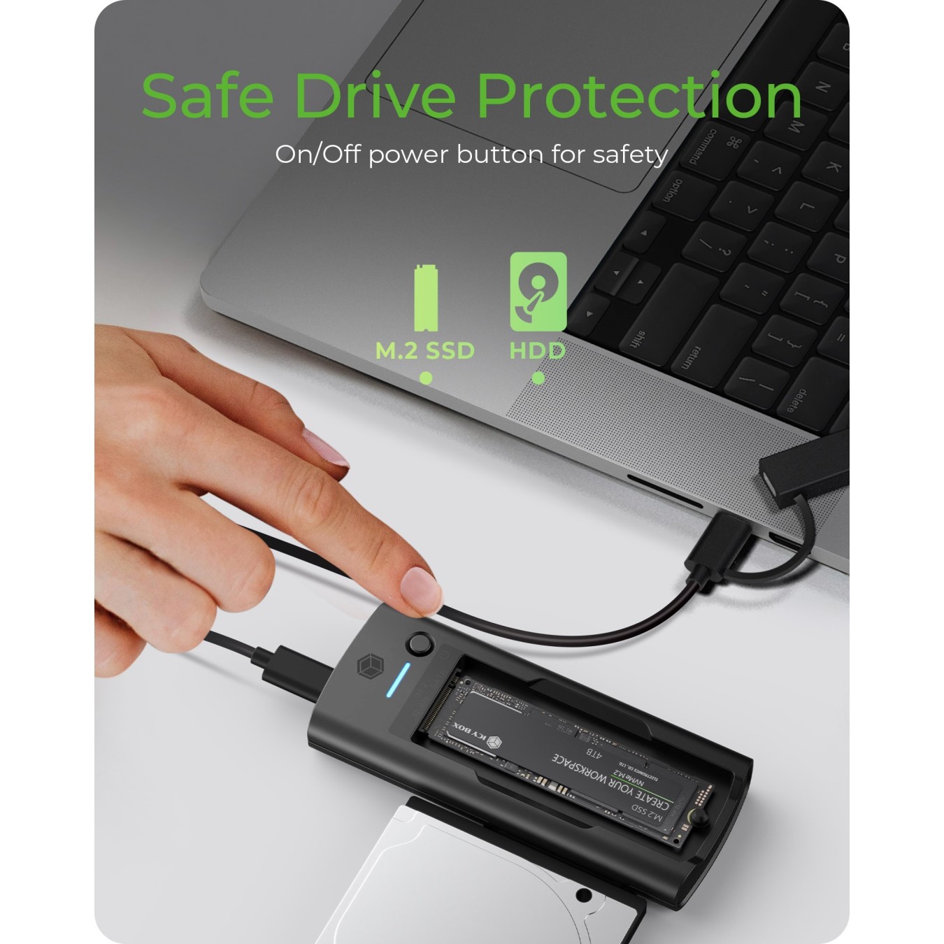 ICY BOX IB-180MS-C31 USB-C USB-A 3.2 DockingStation für M.2 NVMe SSD und 3.5' 2.5' SATA HDD