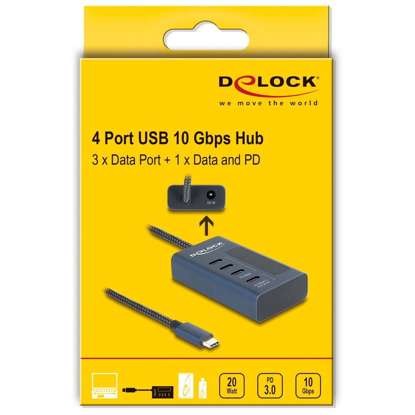 DELOCK USB 10 Gbps Hub with 4 USB-C Ports - 3 Data & 1 PD 20W with Power Display — Buy in Cyprus with Fast Delivery