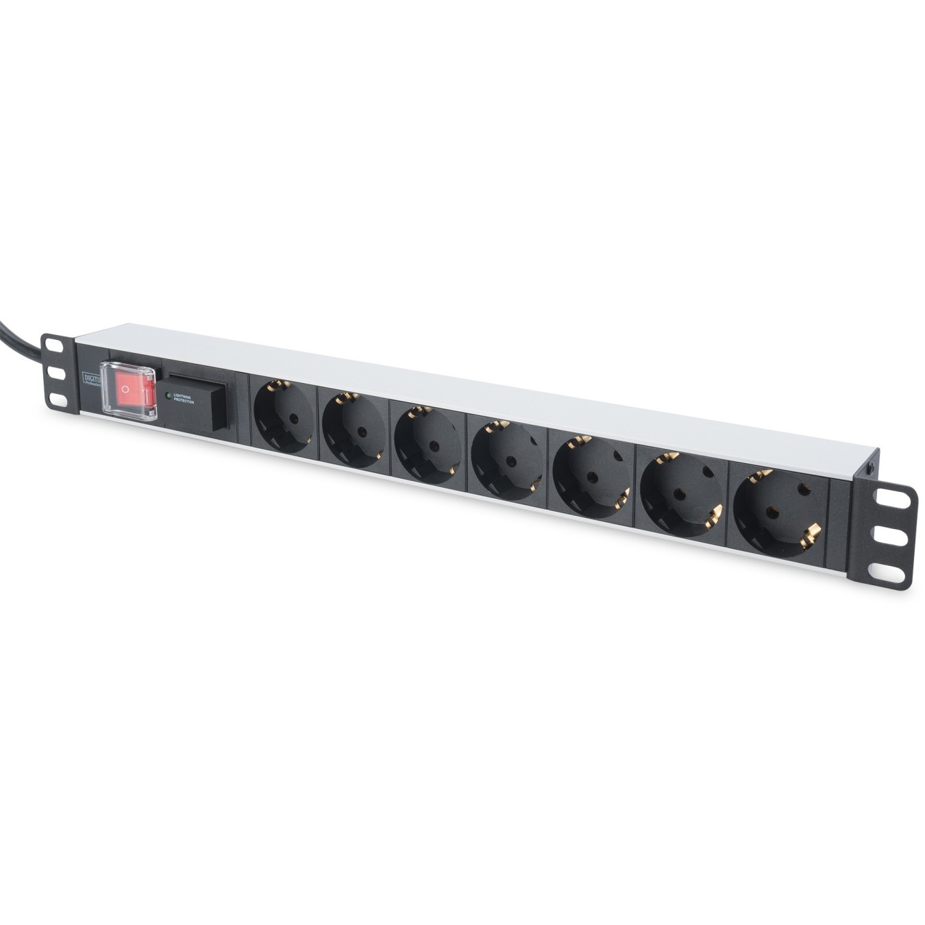 DIGITUS 7-Outlet Power Strip with 2m Lead - Type F Schuko - Silver Aluminium, On/Off Switch — Buy in Cyprus with Fast Delivery