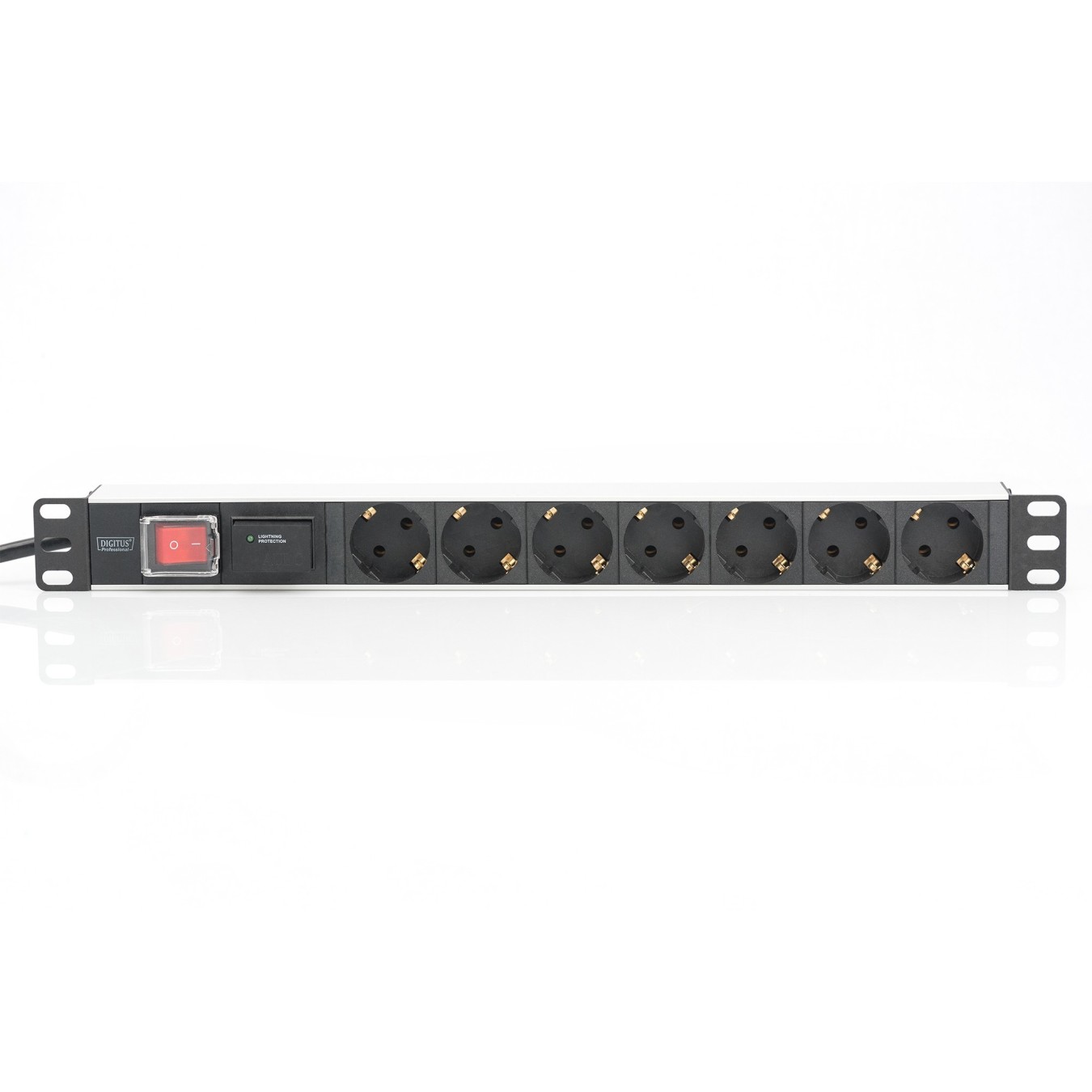DIGITUS 7-Outlet Power Strip with 2m Lead - Type F Schuko - Silver Aluminium, On/Off Switch — Buy in Cyprus with Fast Delivery