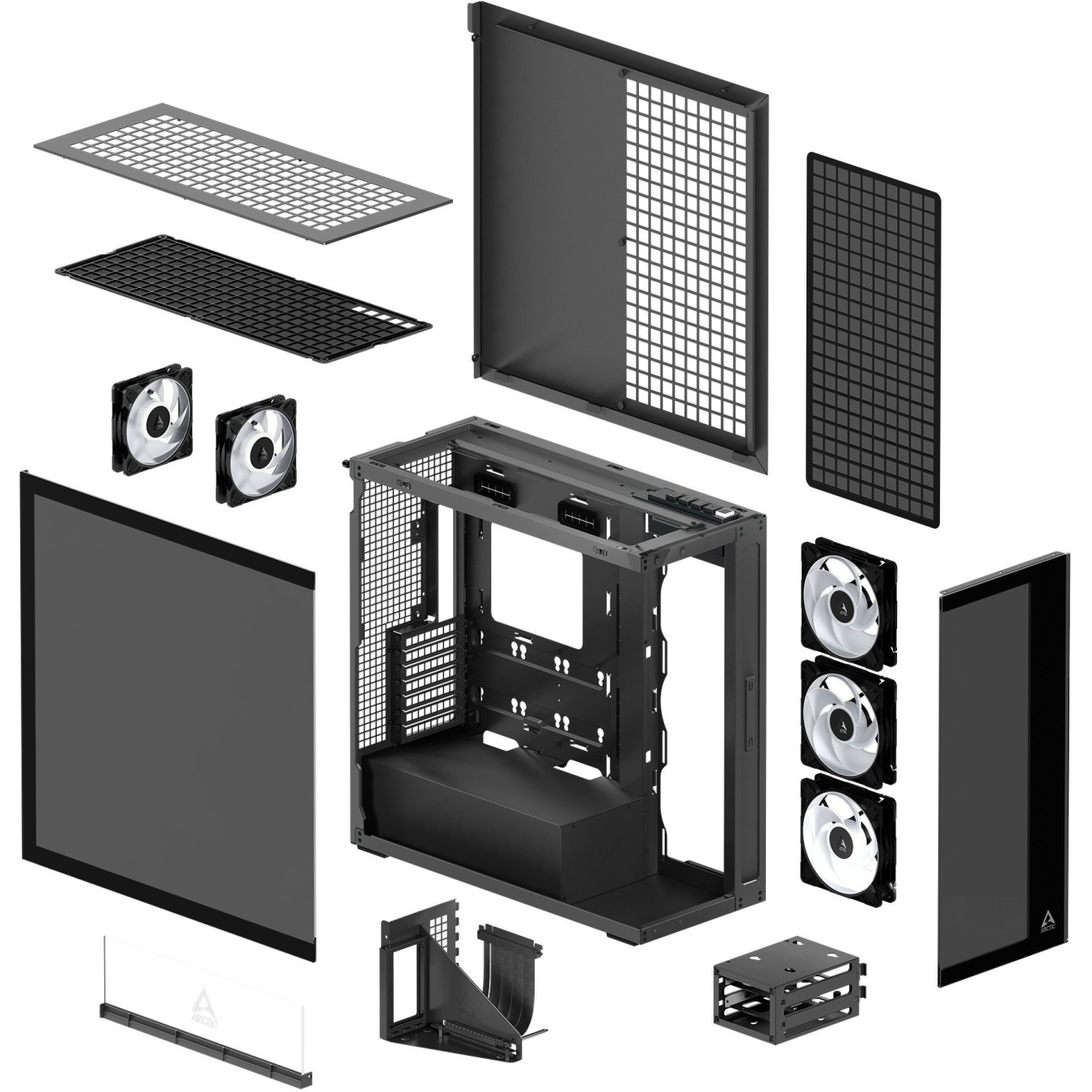 Arctic Xtender VG Black E-ATX Mid Tower – Vertical GPU, 482mm, 5 Fans | Armenius Store