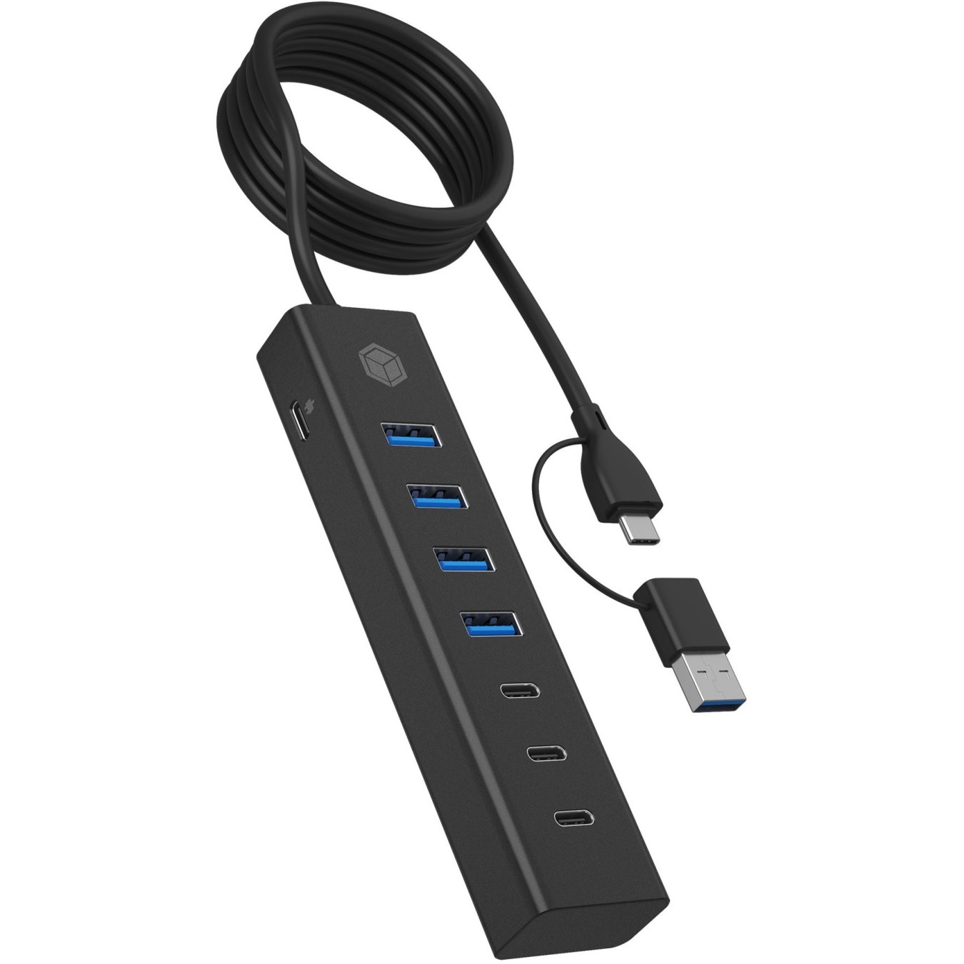 ICY BOX IB-HUB1737-C3 USB-C USB-A 3.2 HUB 7-Port 4xUSB-A 3xUSB-C - IB-HUB1737-C3 - Black, Aluminium, 7-port hub
