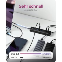 ICY BOX IB-HUB1737-C3 USB-C USB-A 3.2 HUB 7-Port 4xUSB-A 3xUSB-C - IB-HUB1737-C3 - Black, Aluminium, 7-port hub