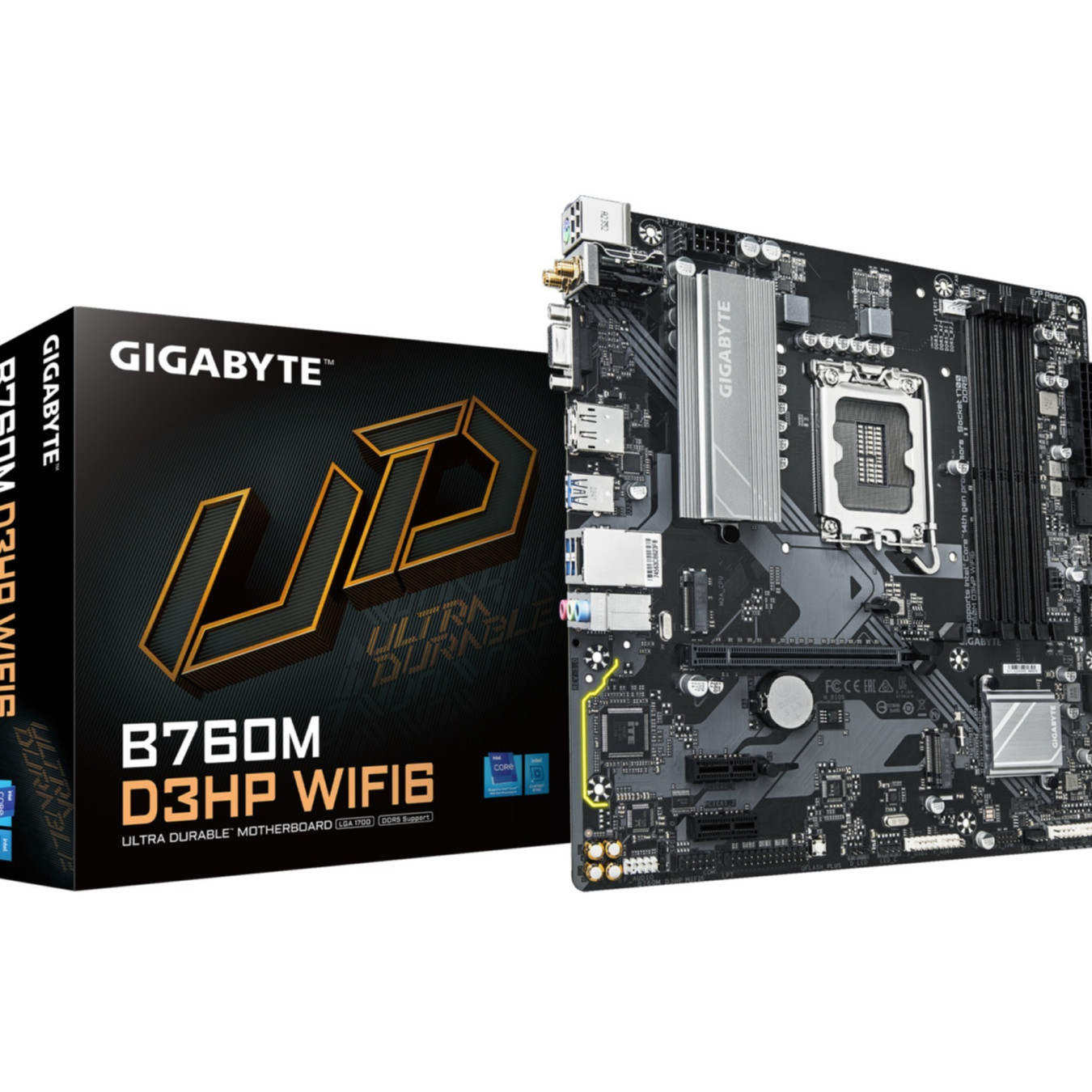 GIGABYTE GA-B760M D3HP WIFI6 - LGA1700 Micro-ATX Motherboard, B760, DDR5, 4x DIMM, 192GB Max