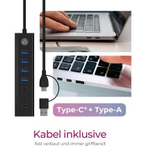 ICY BOX IB-HUB1737-C3 USB-C USB-A 3.2 HUB 7-Port 4xUSB-A 3xUSB-C - IB-HUB1737-C3 - Black, Aluminium, 7-port hub