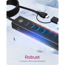 ICY BOX IB-HUB1737-C3 USB-C USB-A 3.2 HUB 7-Port 4xUSB-A 3xUSB-C - IB-HUB1737-C3 - Black, Aluminium, 7-port hub