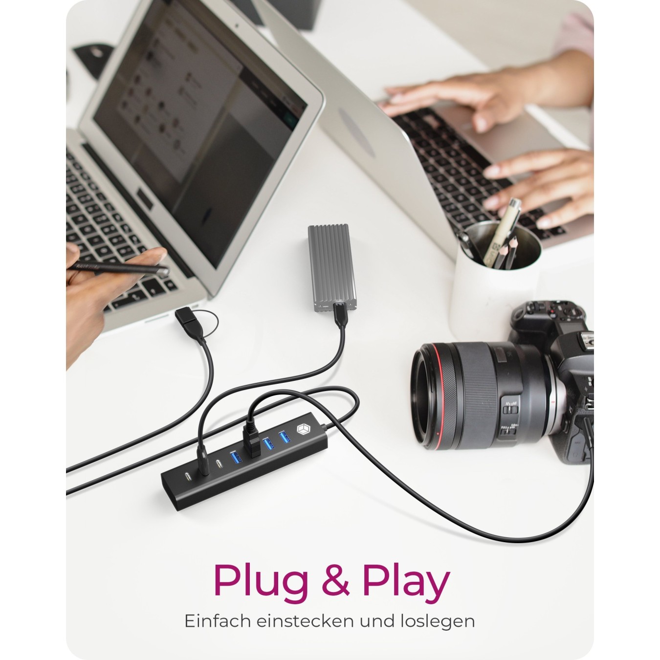 ICY BOX IB-HUB1737-C3 USB-C USB-A 3.2 HUB 7-Port 4xUSB-A 3xUSB-C - IB-HUB1737-C3 - Black, Aluminium, 7-port hub