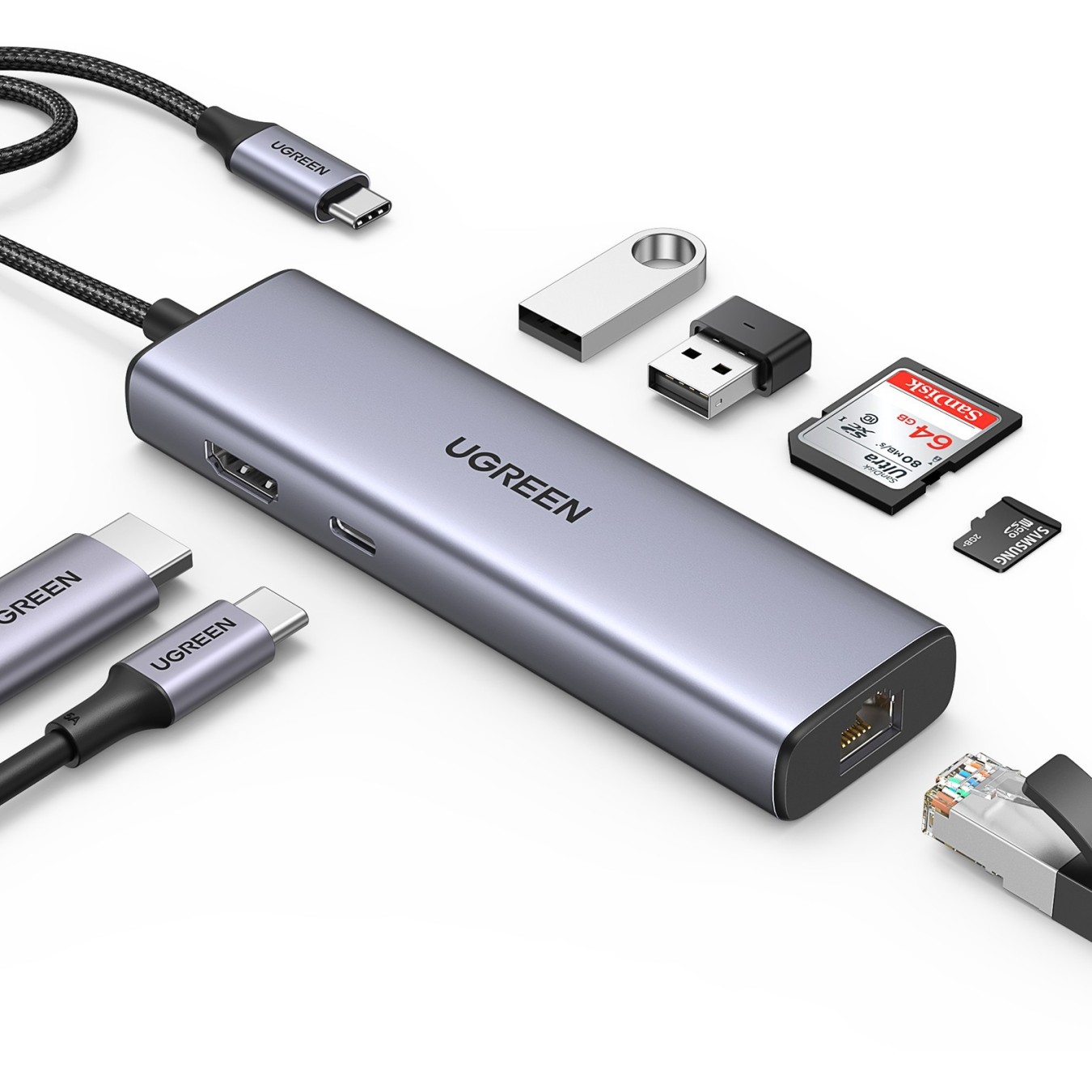 UGREEN USB-C Hub - 2x USB 3.0, HDMI, RJ45, SD & TF, PD Port — Buy in Cyprus with Fast Delivery