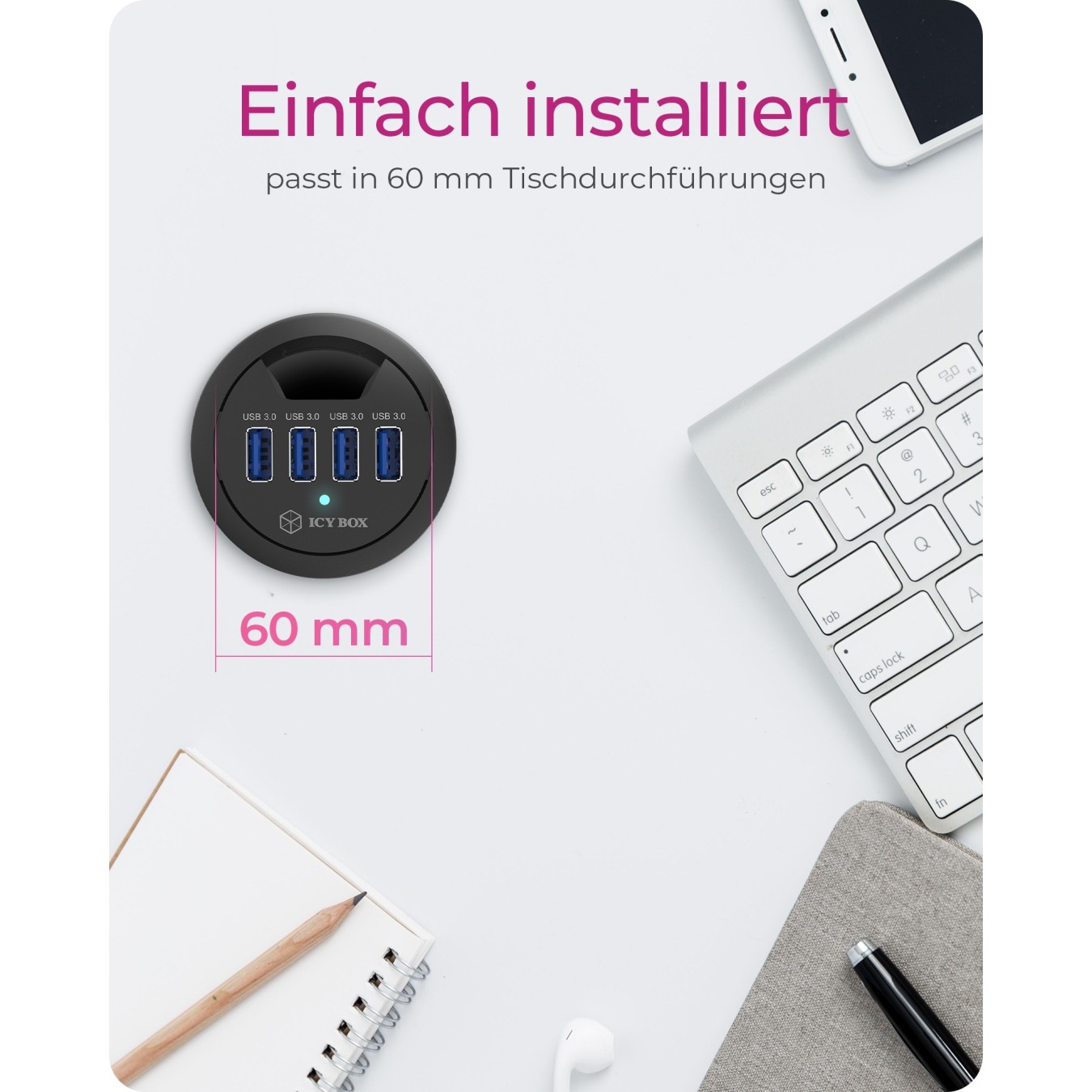 HUB Tisch-Hub 4x USB 3.0 Type-A ICY BOX - USB-A Hub — Buy in Cyprus with Fast Delivery