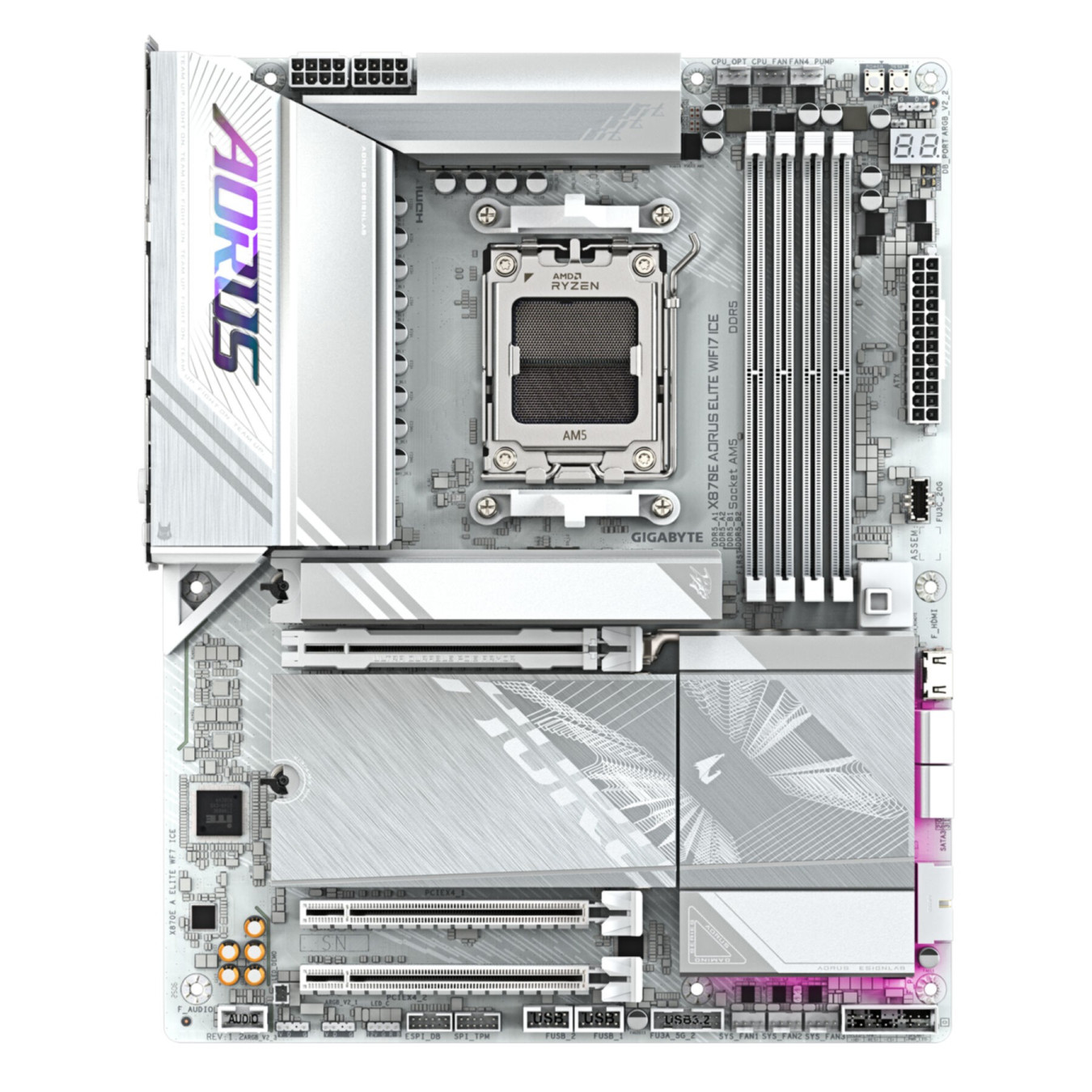 Gigabyte GA-X870E A ELITE WIFI7 ICE - AM5 ATX Motherboard - DDR5, 4x DIMM, 256GB Max, WiFi 7, 2.5Gb LAN, RGB