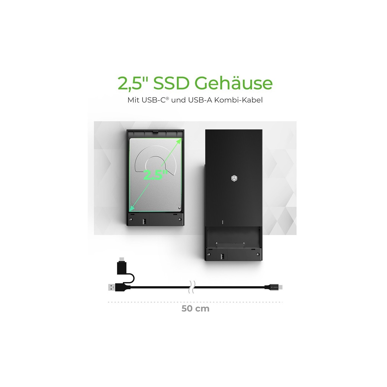 ICY BOX IB-200T-C3 - 2.5" SATA SSD Enclosure, USB 3.2 Gen1, USB-C, Black — Buy in Cyprus with Fast Delivery