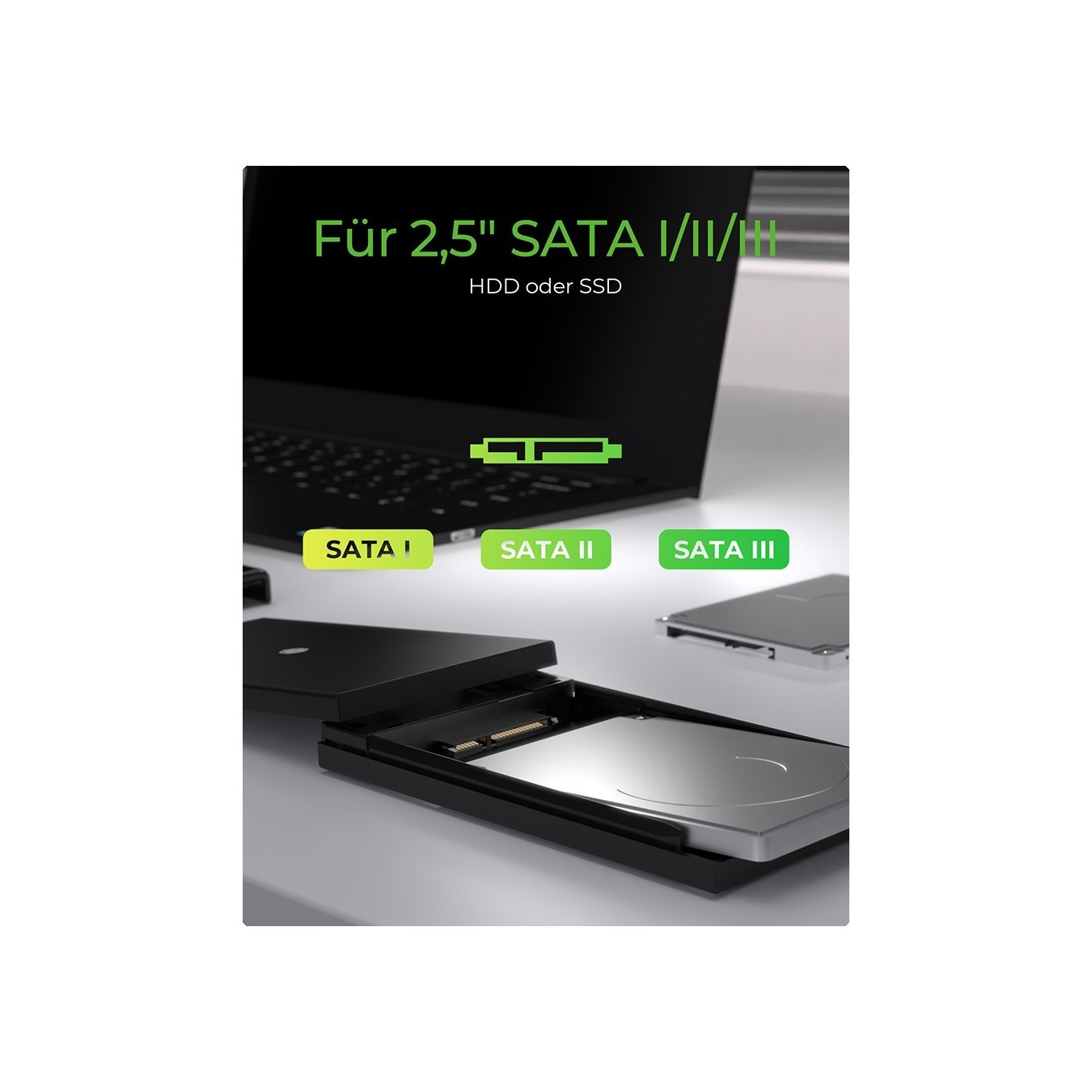 ICY BOX IB-200T-C3 - 2.5" SATA SSD Enclosure, USB 3.2 Gen1, USB-C, Black — Buy in Cyprus with Fast Delivery