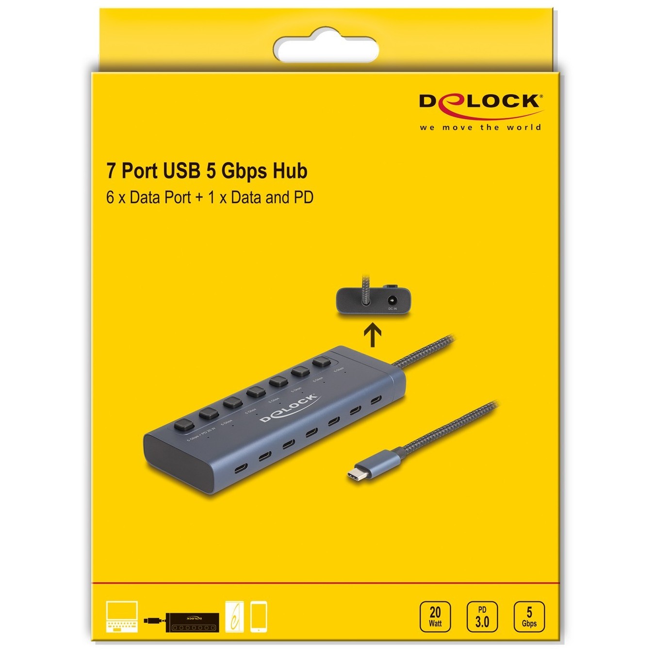 DELOCK USB 5 Gbps Hub with 7 USB-C Ports (6 Data, 1 Data + PD 20W) — Buy in Cyprus with Fast Delivery