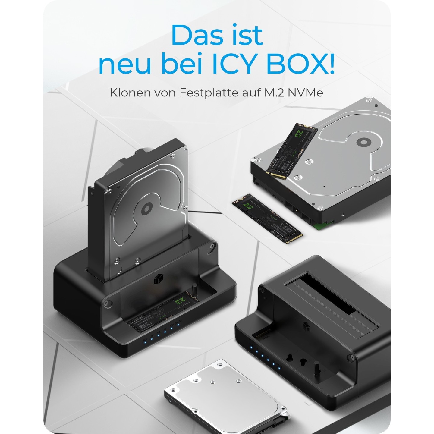 ICY BOX Cloner and Docking Station for M.2 NVMe SSD and 2.5/3.5" SATA HDD/SSD - IB-2914MSCL-C31 - Black Aluminum, USB-C