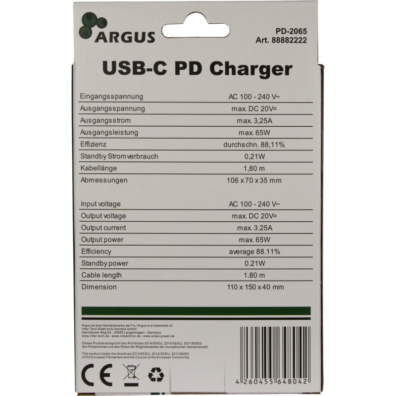 Buy Charger USB-C 65W Black INTER-TECH - PD-2065 - (Color: Black) in Cyprus, Nicosia, Limassol, Larnaka, Pafos