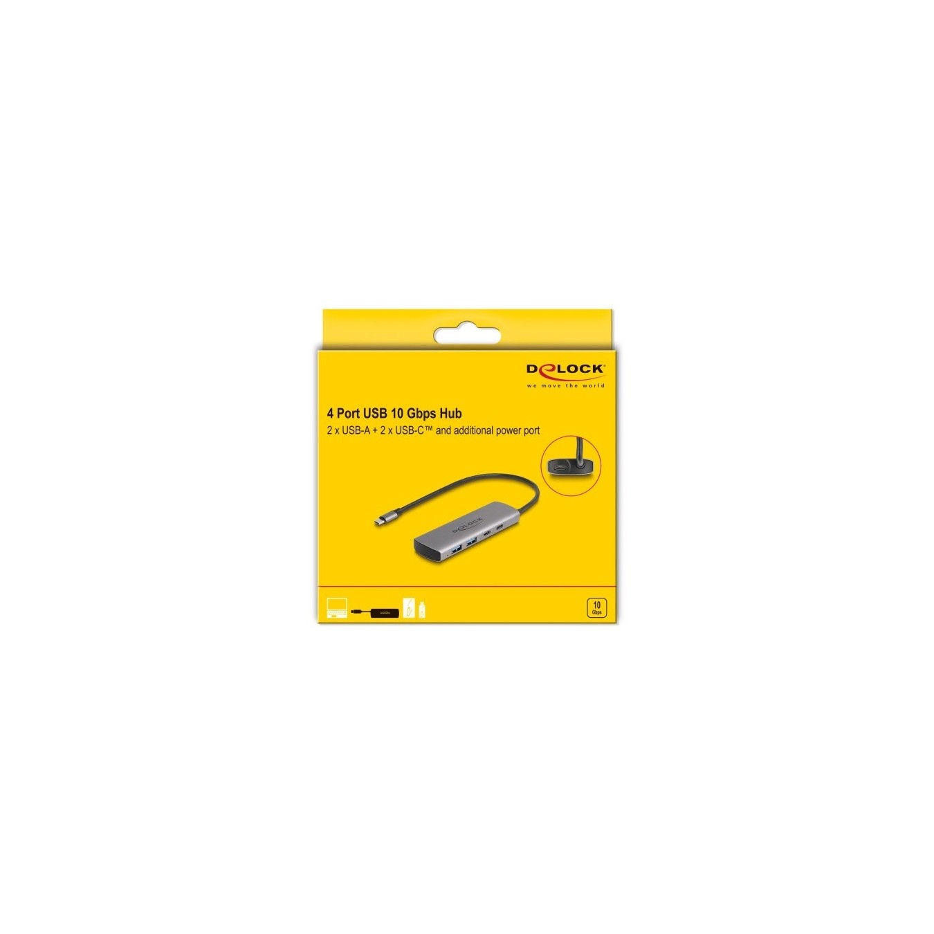 DELOCK USB 10 Gbps 2-Port USB-A + 2-Port USB-C Hub with USB-C input and external power — Buy in Cyprus with Fast Delivery