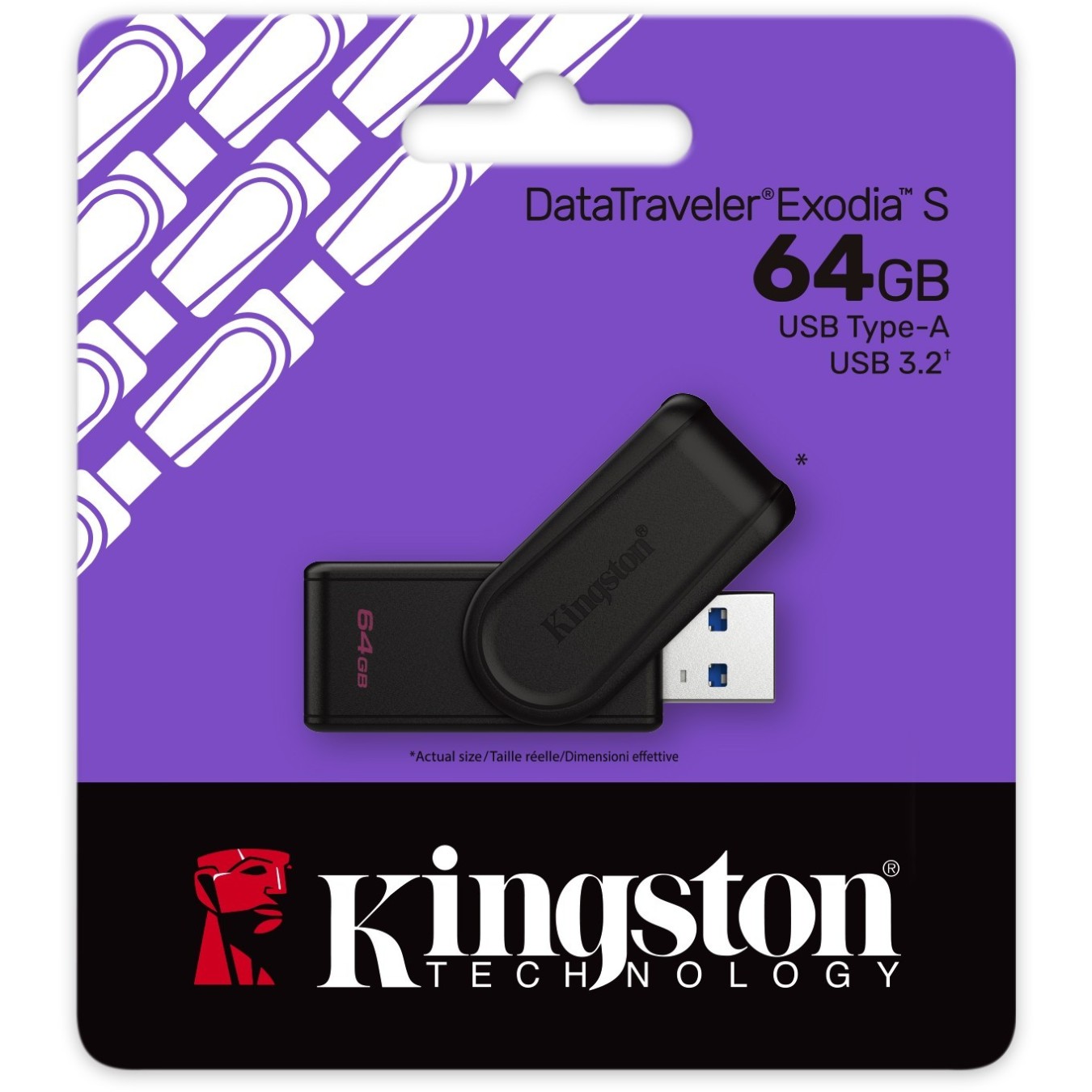 Kingston DataTraveler Exodia S 64GB USB 3.2 Gen1 - Exodia S - Black, 64GB, USB3.2 Gen1, USB Type-A, Swivel